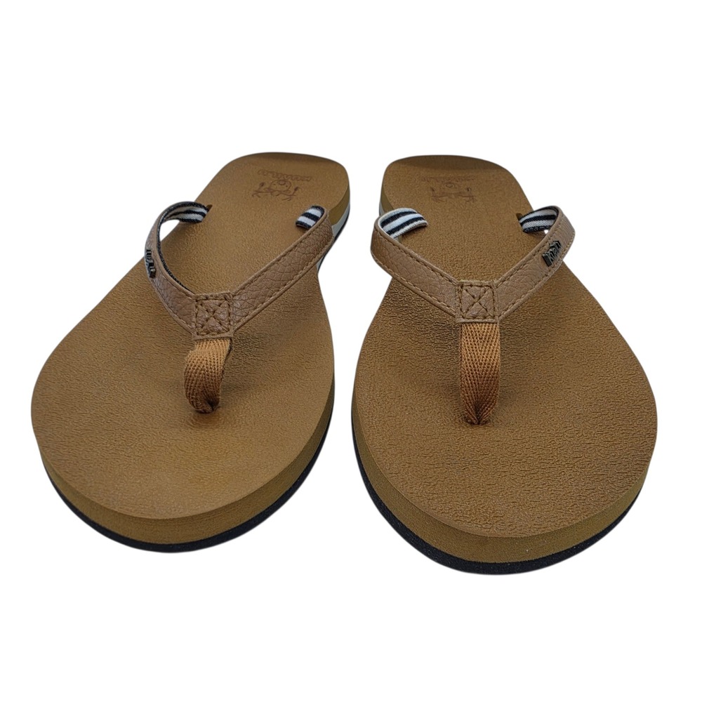 KuaiLu Tan Brown Flip Flop Sandals Striped Strap Thong Beach Shoes Womens 10.5in - Picture 2 of 11